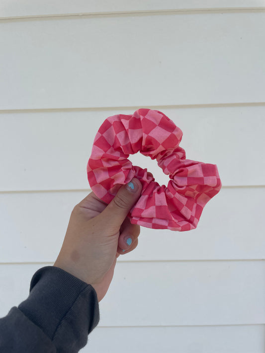 Pink Checkered Scrunchie